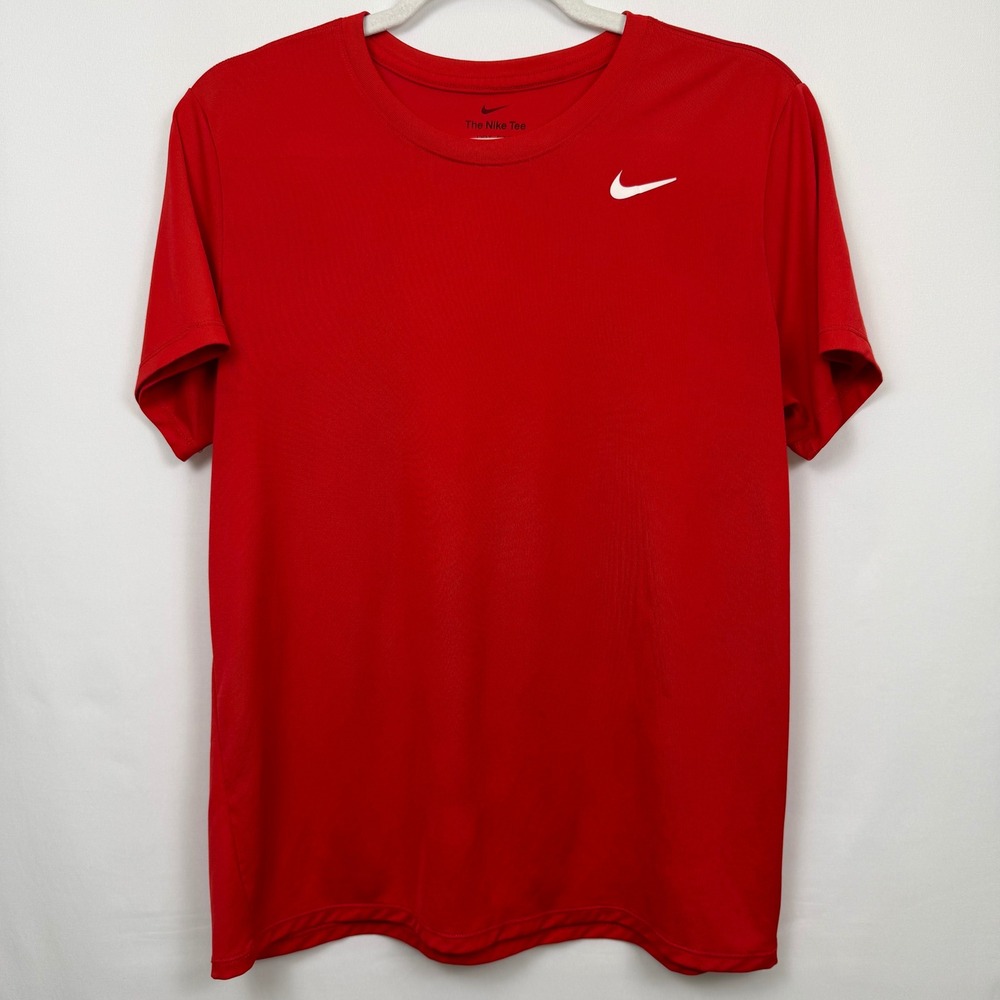 Nike Dri-FIT Mens Large Red Short Sleeve Performance T-Shirt Swoosh Logo